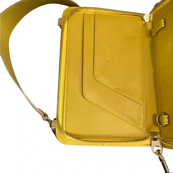 Calpak Travel Croc Wallet Sand and Yellow Handle Adjustable Shoulder Strap